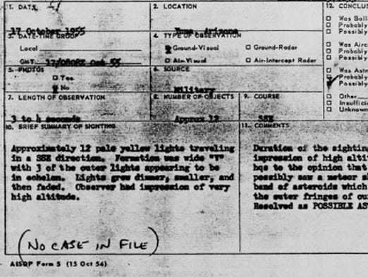 Oct. 17, 1955- Reports from a missing case file indicate