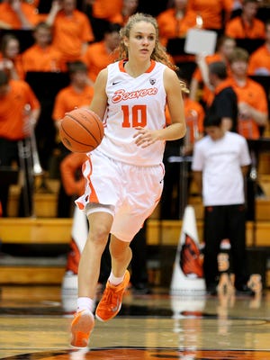 Oregon State guard Katie McWilliams made a 3-pointer on the first field goal attempt of her college career against Longwood on Nov. 13, 2015.