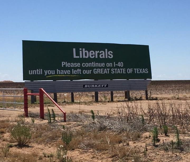 Kyle Mccallie of Fritch, Texas, took this photo of a billboard in the Texas panhandle on Tuesday.