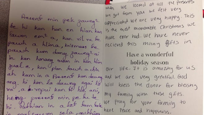 A thank-you card from a family served through Visiting Nurse Services of Iowa's Holiday Giving Program.