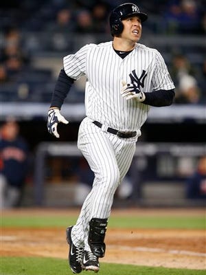 New York Yankees Mark Teixeira runs on his third-inning, three-run, home run in a baseball game against the Houston Astros in New York, Wednesday, April 6, 2016.
