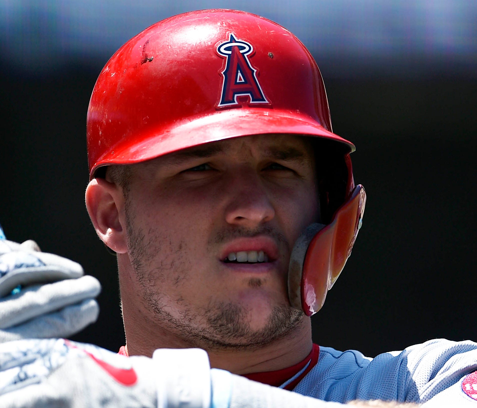 Mike Trout is among 10 players on the All-Star Game roster who wear the C-Flap to help protect their cheek and jaw from injury if struck.