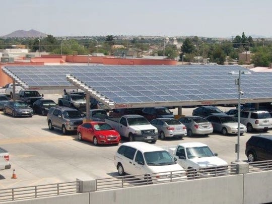 The photovoltaic system on the Las Cruces City Hall rooftop parking shade structures produces approximately 100 kilowatts. The 2016 Community Investment Project solar projects will provide six times as much energy.