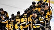 The Penguins celebrate their win over the Predators
