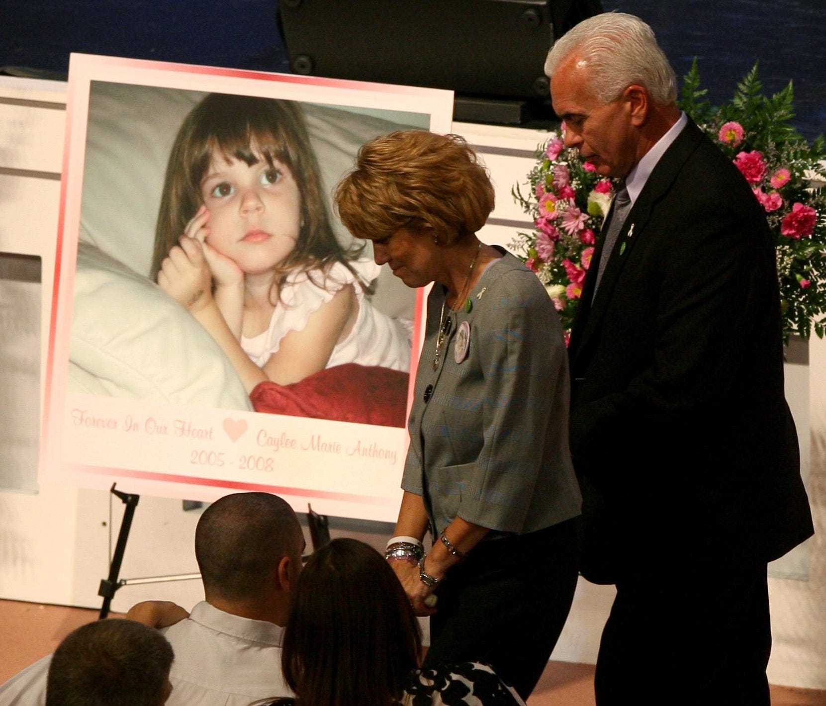 Cindy, left, and George Anthony at the memorial for their granddaughter Caylee Anthony at First Baptist Orlando in Orlando, Fla. on Feb. 10, 2009.