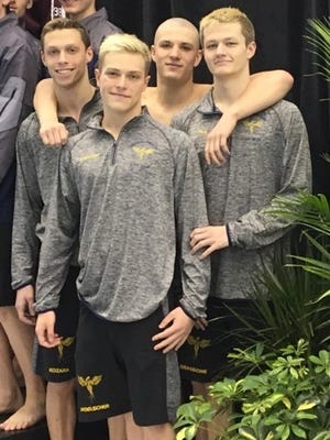 The 200-yard freestyle relay team of Brendan Paul, Drew Hinckley, Drew Hoelscher and Tristan Strasberger placed eighth to earn all-state honors for the Harrison-Farmington swim team.