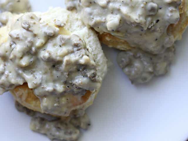 Biscuits and gravy is one of the great summer breakfasts. It takes few ingredients and can be made ahead of time and reheated over a campfire or on a stovetop.