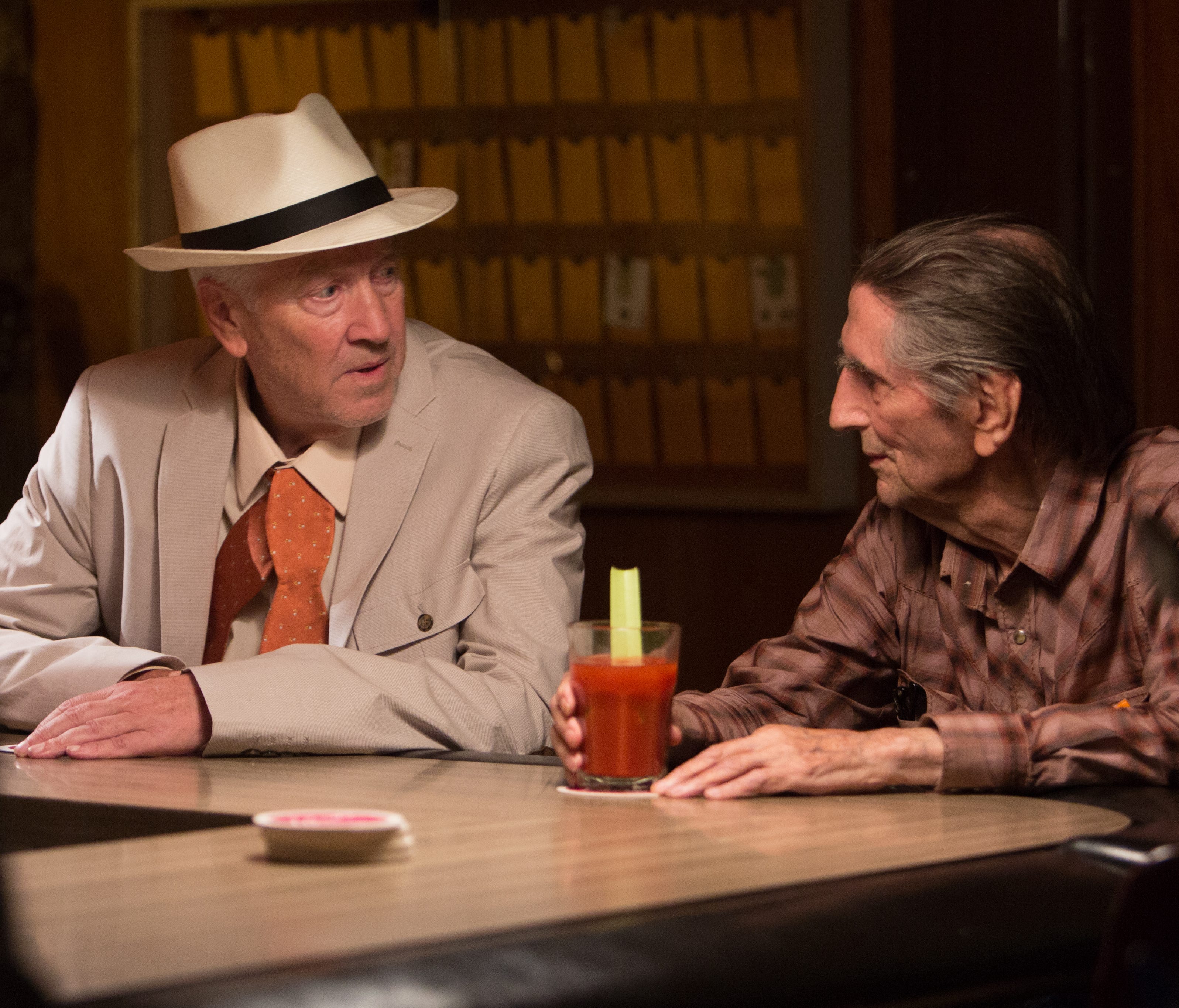 Longtime collaborator David Lynch (left) plays Howard, a close friend of Lucky's (Harry Dean Stanton) in the film.