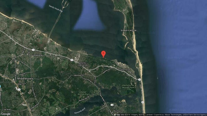 This aerial photo shows the approximate location of 50 Bayside Drive in Atlantic Highlands. The property at this address changed hands in October 2019, when new owners bought the property for $1,720,000.