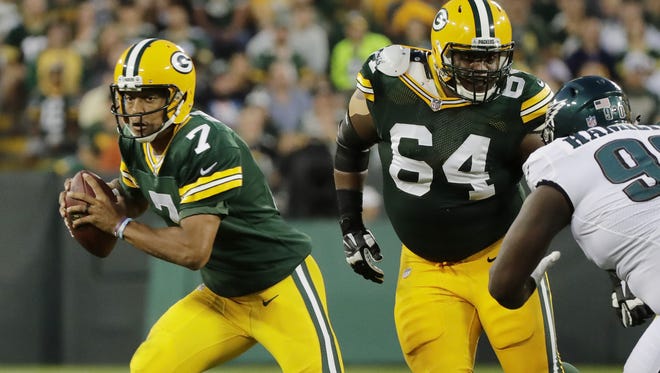 Green Bay Packers quarterback Brett Hundley (7) scrambles out of the pocket in the second quarter against the Philadelphia Eagles on Thursday, August 10, 2017, at Lambeau Field in Green Bay, Wis.
Adam Wesley/USA TODAY NETWORK-Wisconsin