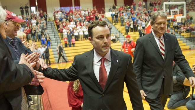 Archie Miller, new head coach of Indiana University's men's basketball team, is introduced in Assembly Hall, Bloomington, Monday, March 27, 2017. 