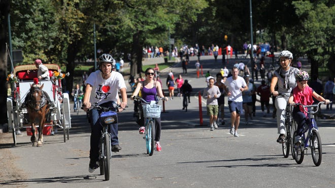 Bicyclists ride in New York City's Central Park in 2010.