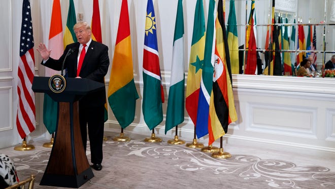 President Trump speaks during a luncheon with African leaders at the Palace Hotel during the United Nations General Assembly, Wednesday, Sept. 20, 2017, in New York.