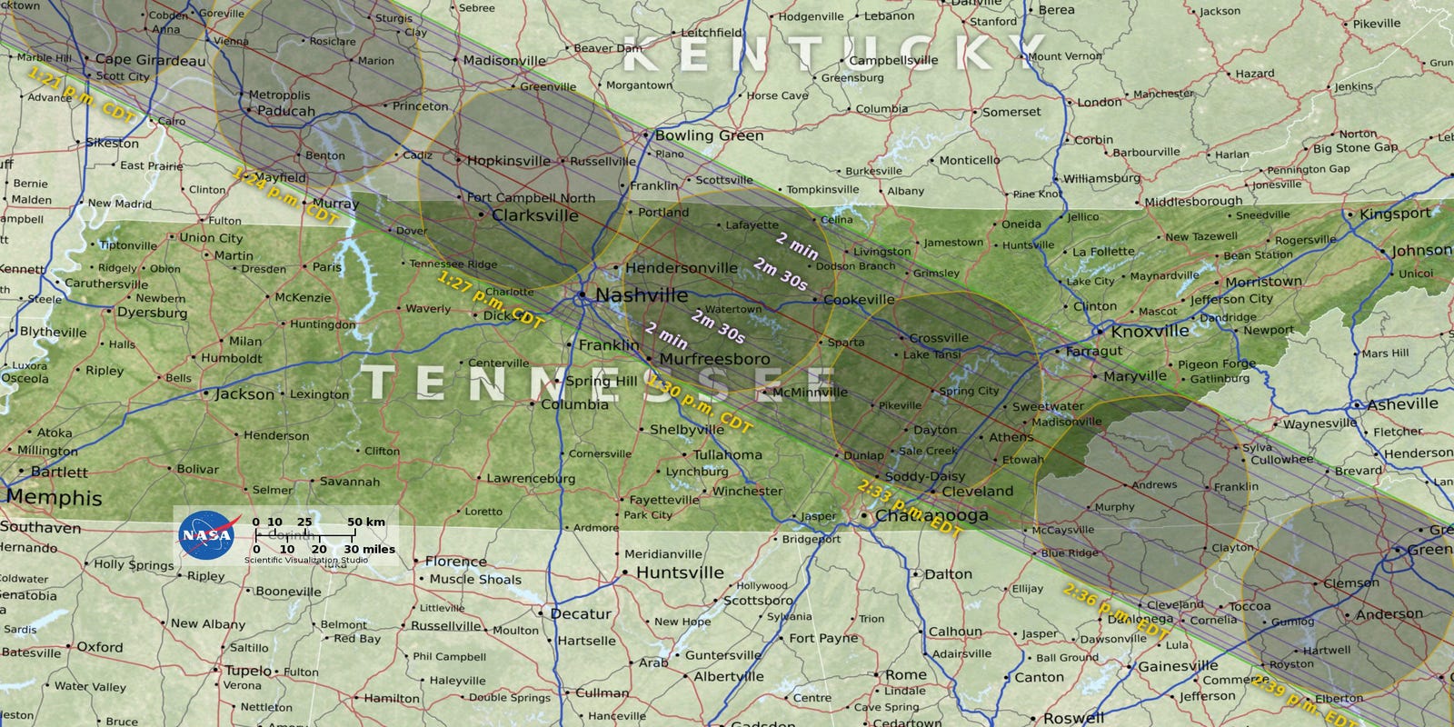 Solar Eclipse 2017 Map The Path Of Totality Through Tennessee