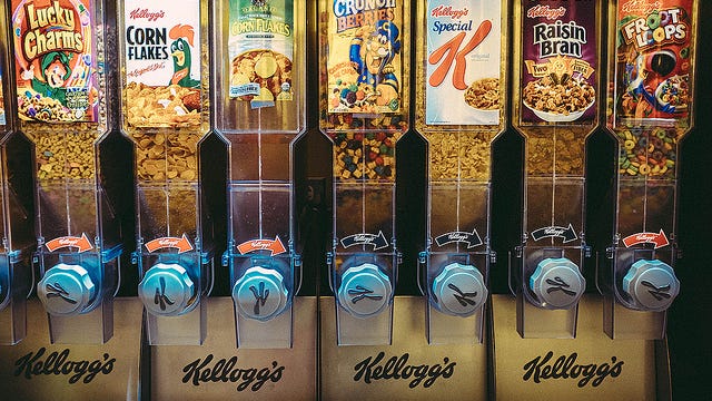 Cereal dispensers in the UC Davis dining hall.