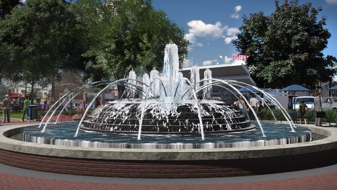 An artist's rendering of a new fountain at Plymouth's Kellogg Park, which would be located in the park's center, according to current plans.