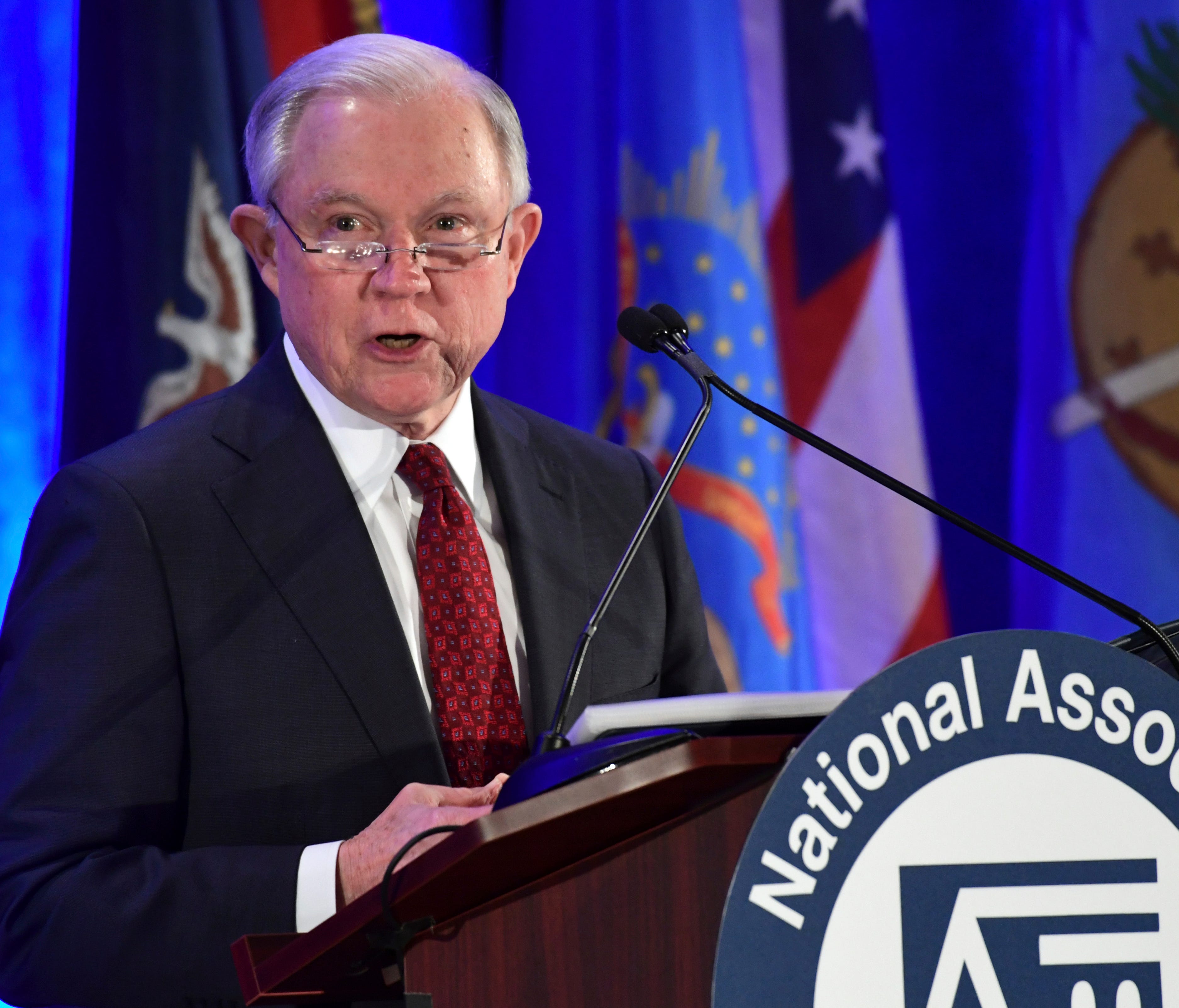 Attorney General Jeff Sessions is pictured speaking at the National Association of Attorneys General Winter Meeting in Washington D.C.