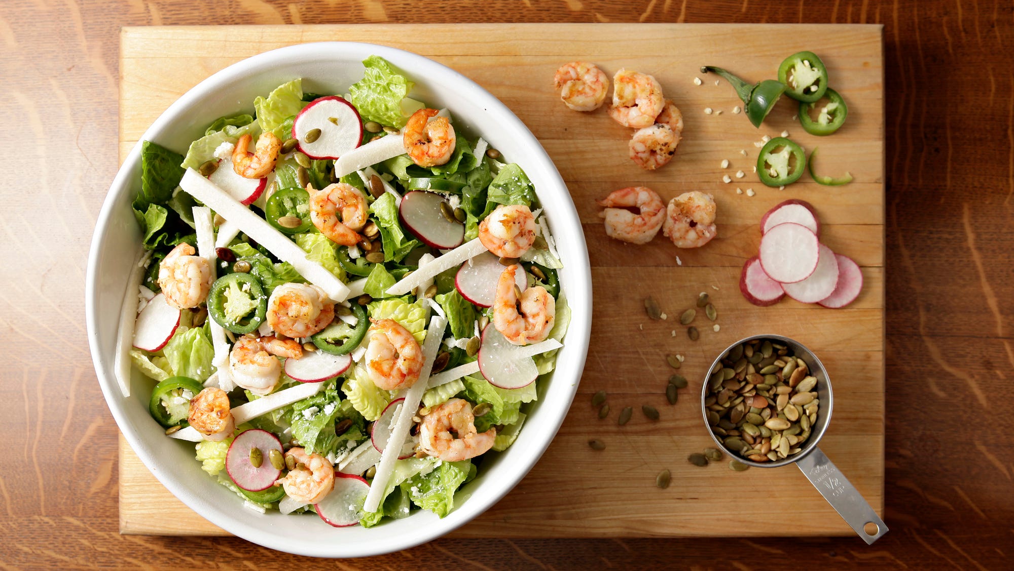 Mexican Caesar Salad With Jicama And Grilled Shrimp