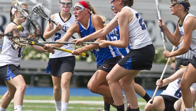 Shore's Sarah George (9) puts a shot on goal. Shore Regional takes on Oak Knoll in the NJSIAA Group I state final.
Union Township, NJ
Saturday, May 30, 2015
Doug Hood/Staff Photographer
@dhoodhood