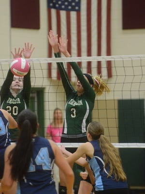Seniors Lauren Krauskopf, left, and Maya Erdenberer and the fifth-seeded Kinnelon girls' volleyball team defeated No. 12 Whippany Park on Thursday afternoon in the Group 1 state tournament second round. The Colts face fourth-seed Elmwood Park on Saturday in the quarterfinals.