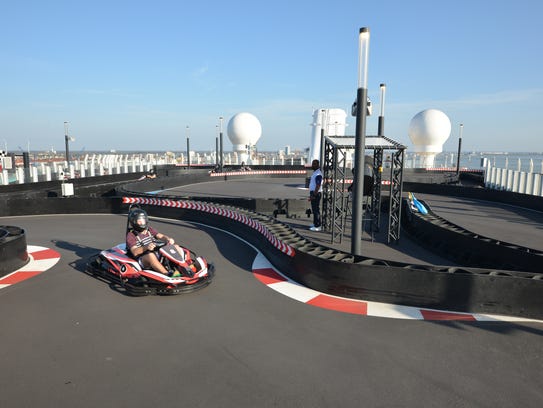 The race track atop Norwegian Bliss features electric