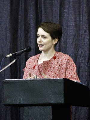 "Station Eleven" author Emily St. John Mande speaks at the annual BOMC fundraiser.