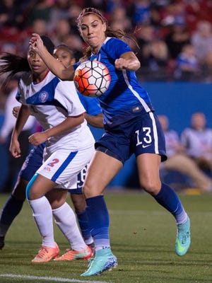 USA forward Alex Morgan against Puerto Rico in Frisco, Texas, on Feb. 15. The U.S. won 10-0.