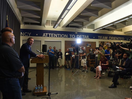 Ohio Gov. John Kasich speaks at a press conference,