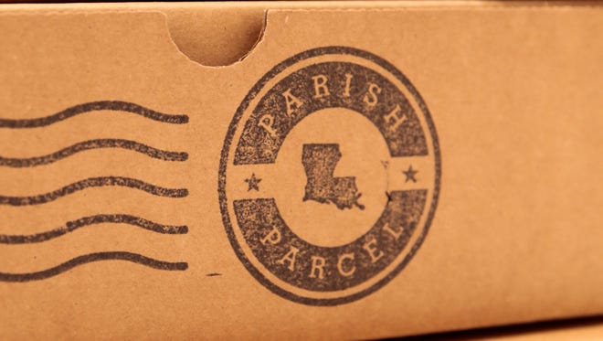 Parish Parcel's logo is stamped onto their boxes June 8, 2016.