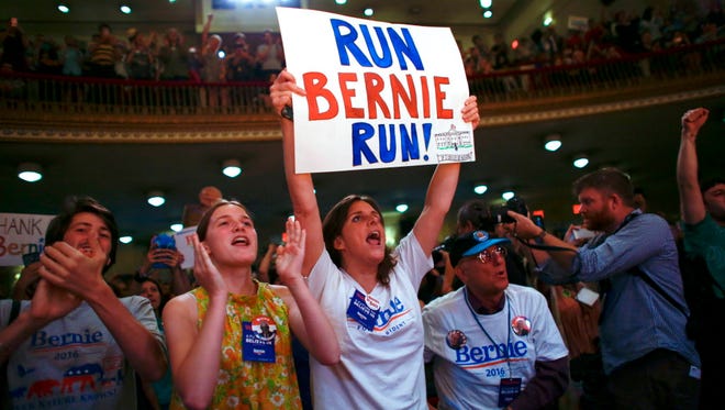 Supporters cheer Bernie Sanders in New York on June 23, 2016.