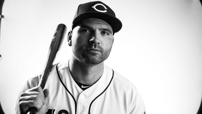 Cincinnati Reds first baseman Joey Votto (19) poses during picture day at the Cincinnati Reds training complex in Goodyear, Ariz., on Tuesday, Feb. 20, 2018.