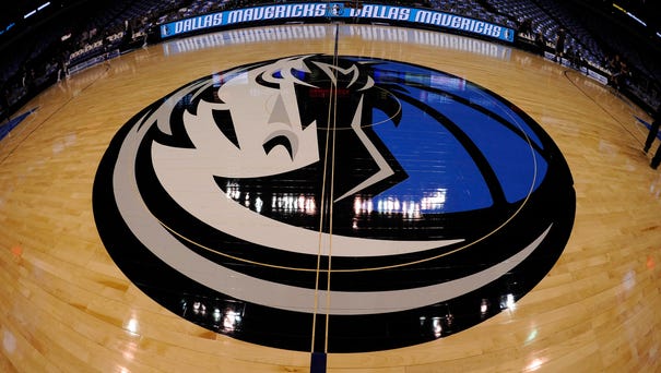 A general view of the Dallas Mavericks logo at...