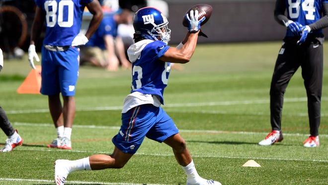New York Giants wide receiver Kalif Raymond participates in drills during Giants minicamp in East Rutherford, NJ on Tuesday, June 12, 2018.