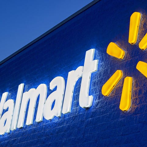 Walmart store exterior at night.