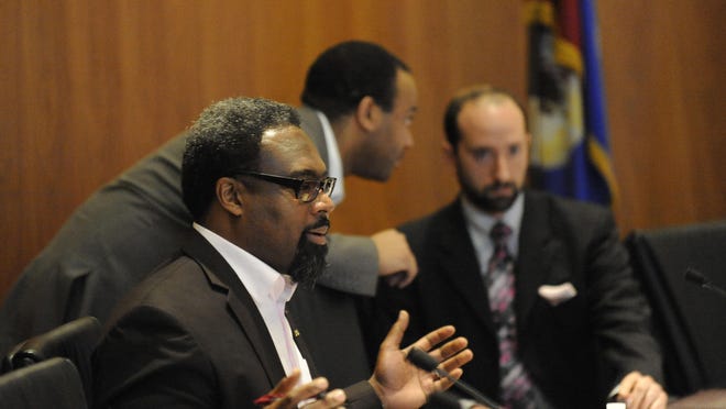 Detroit City Councilperson James Tate attends a public hearing in Detroit on medical marijuana dispensaries on Thursday, Dec. 17, 2015.