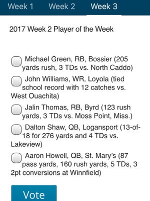 The Week 2 Player of the Week ballot. Voting available on The Times' Friday Night Live football app.