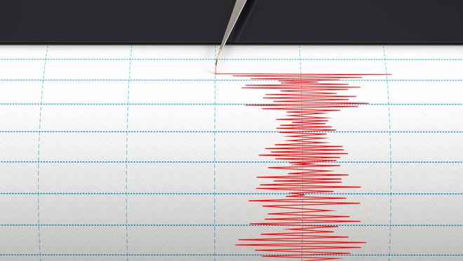 Seismograph instrument recording ground motion during earthquake