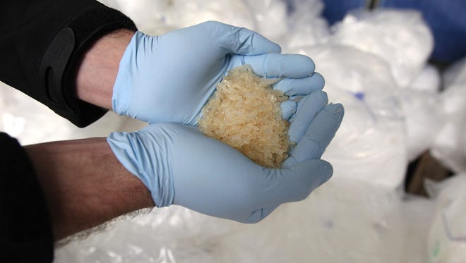 Confiscated crystal meth is shown in 2014.