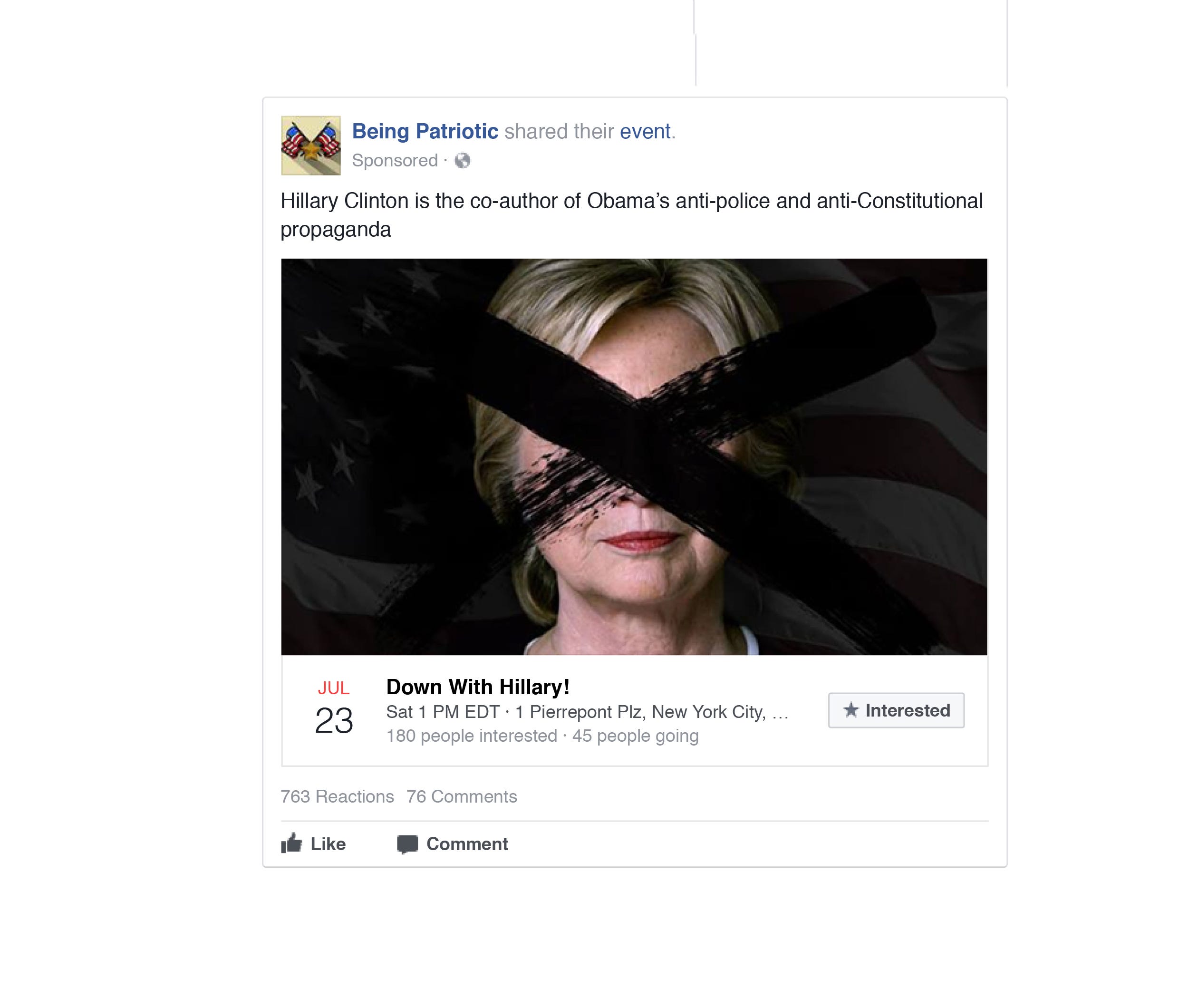 This is one of the Russian Facebook ads intended to stir dissension in the U.S.        