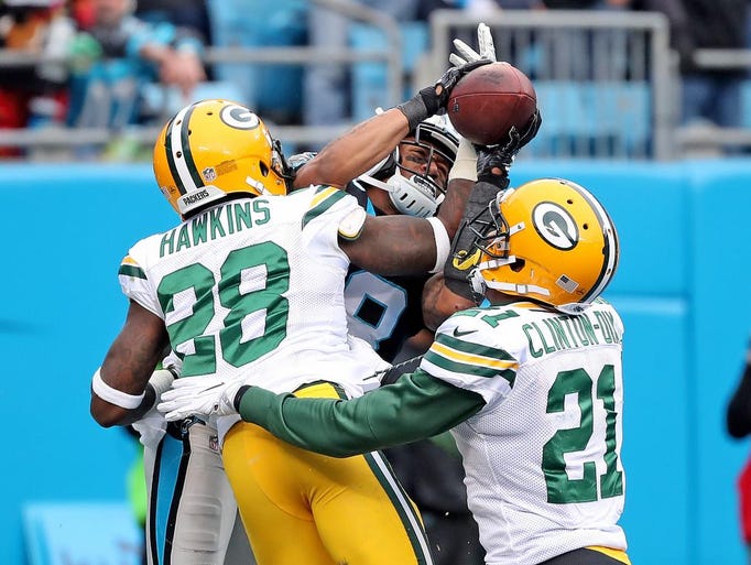 Green Bay Packers cornerback Josh Hawkins (28) and
