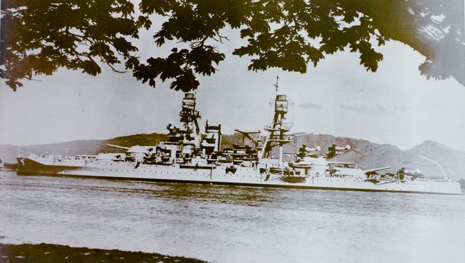 The USS Arizona floats near Pearl Harbor in a photo taken by a Japanese spy sometime before December 7, 1941.