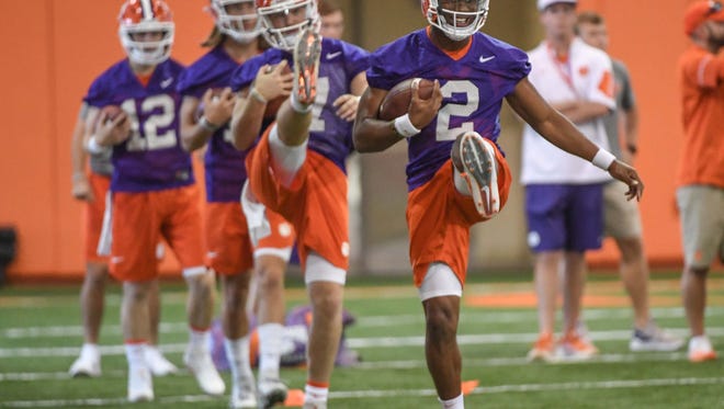 Clemson quarterback Kelly Bryant (2) during the first day of practice at the Clemson Indoor Football facility at Clemson on Friday, August 3, 2018.