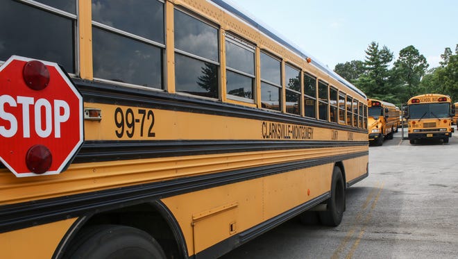 School buses sit at the Clarksville-Montgomery County School System Operations lot.