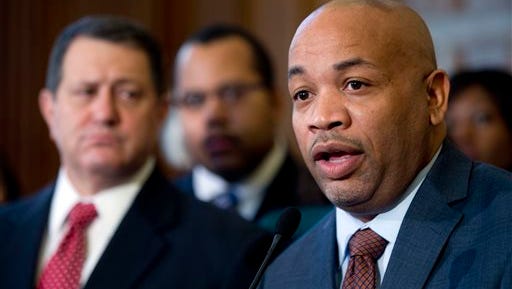 Assembly Speaker Carl Heastie, D-Bronx,  speaks during a news conference on paid family leave on Tuesday, Feb. 2, 2016, in Albany, N.Y. (AP Photo/Mike Groll)