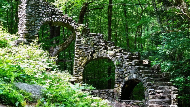 Madame Sherri Forest in West Chesterfield has a wild history. Madame Sherri built her home here in 1929 amid the forest and farmland. The granite steps that curve over three arches, some stone columns and the fireplace are all that remain of it.