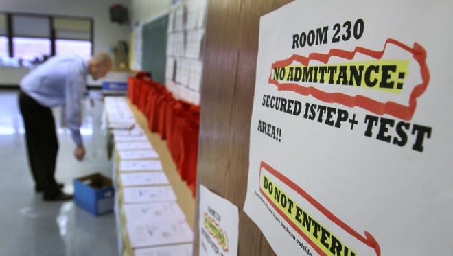 ISTEP tests are kept in a locked room at Emma Donnan Middle School in Indianapolis on March 2, 2012.