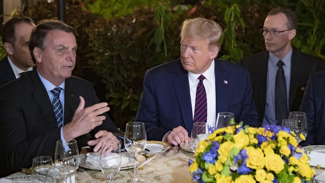 Brazilian President Jair Bolsonaro has dinner with President Trump at Mar-a-Lago in Palm Beach on March 7.