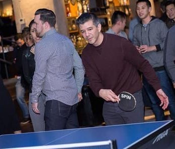 Uber CEO Travis Kalanick showing off his backhand.