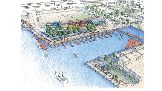 A rendering of the revamped Shipyard development project. City officials project the area could cost $10 million to build.