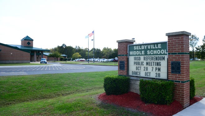 The markee at Selbyville Middle School informs the community of the Indian River School District of the public meetings of the new referendum. Tuesday, Oct. 26. 2016.